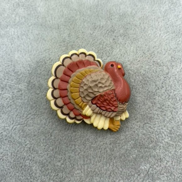 Vintage Signed Hallmark Thanksgiving Fall Turkey Brooch /Pin - Picture 1 of 7